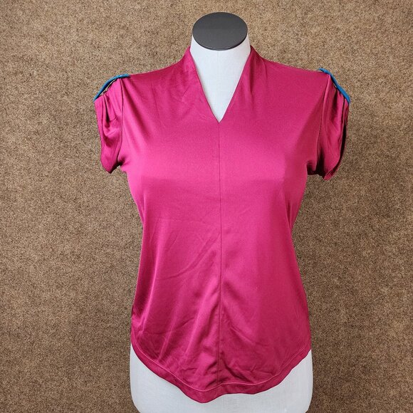 Greg Norman Play Dry Women Collarless Large Magenta Tab Sleeves Golf Athletics - Picture 1 of 9